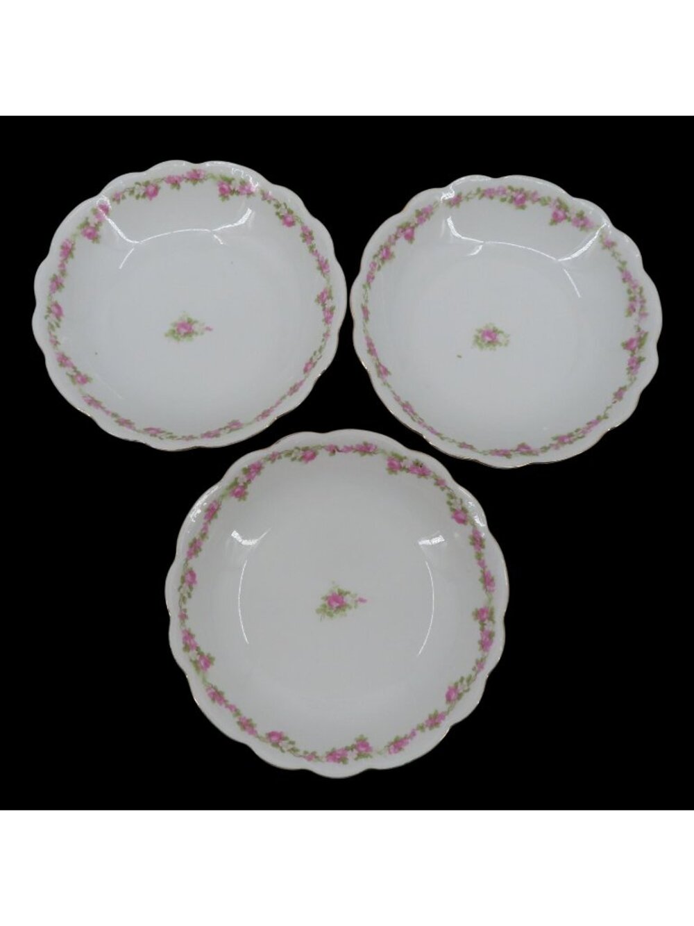 VTG Wheelock Vienna Set 3 Pink Rose Flower Floral Swag Bowls 7.5in MZ Austria